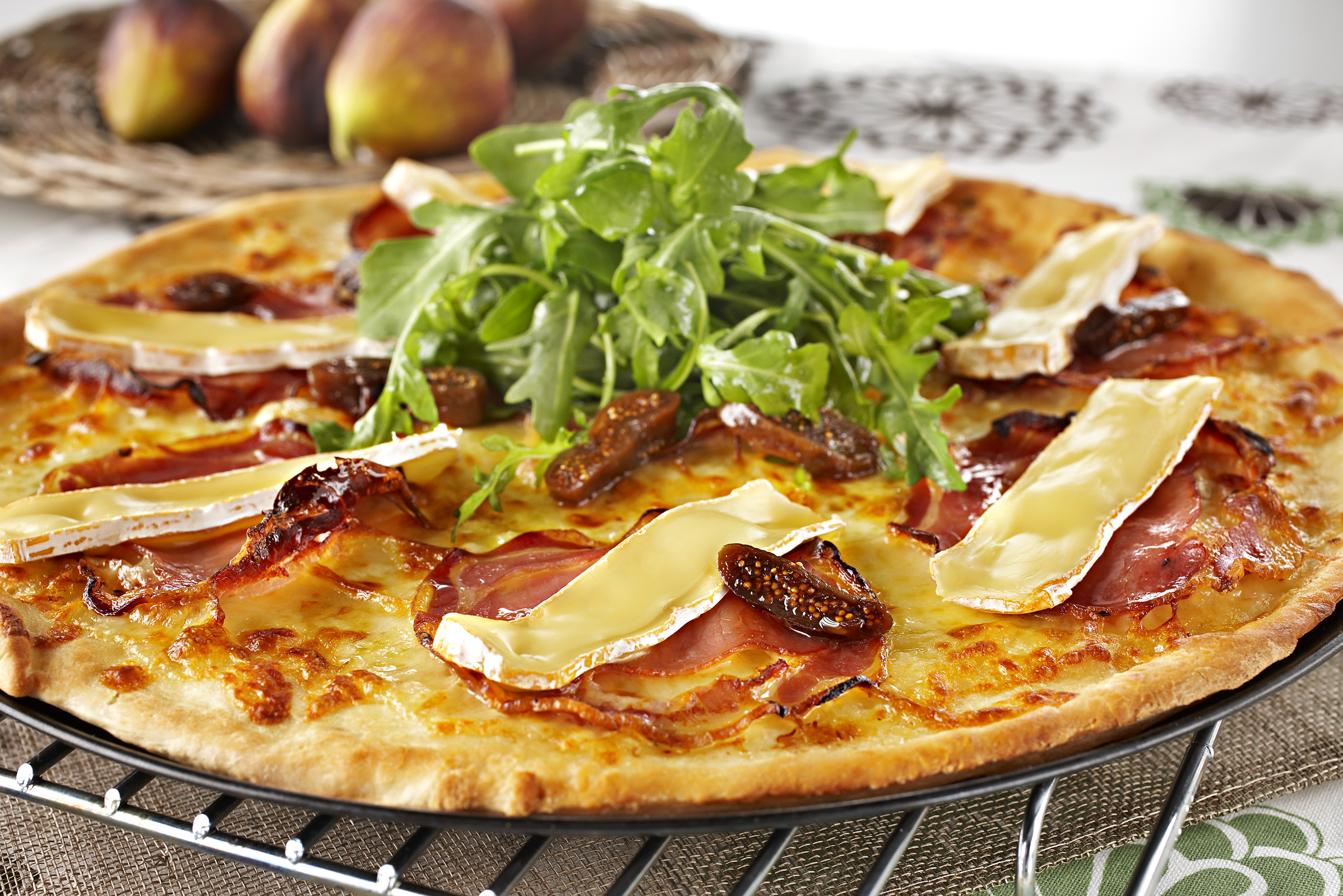 Pancetta and Rocket Pizza with Washed Rind Cheese and Balsamic Figs