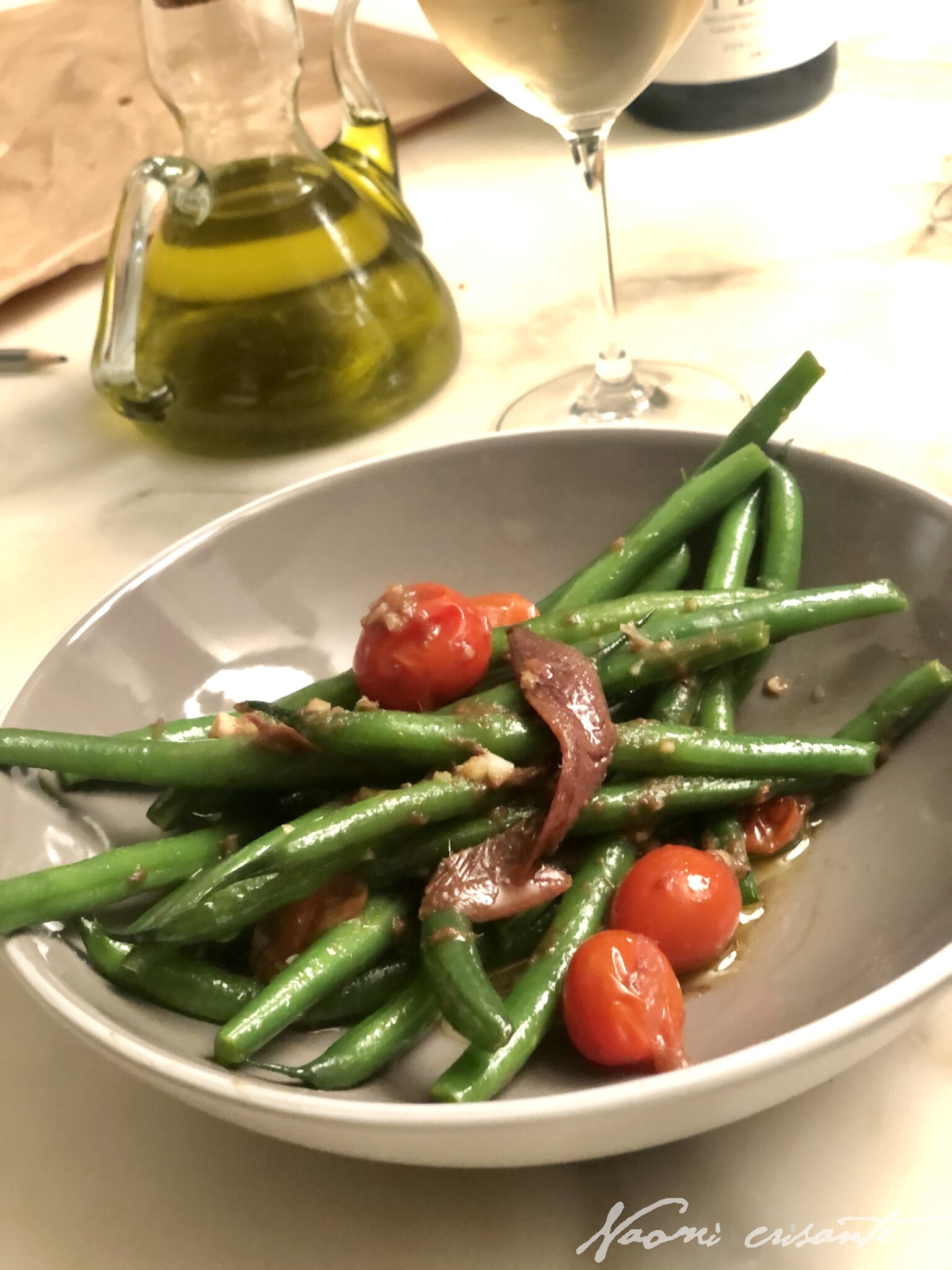 Green Beans with Anchovies and Cherry Tomatoes | Naomi Crisante